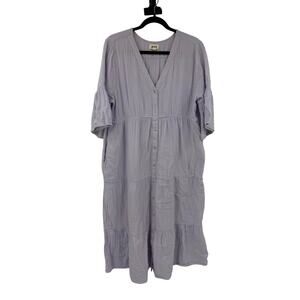 Pact Womens Maxi Dress Size L Gauze Organic Cotton Purple Tiered Short Sleeve